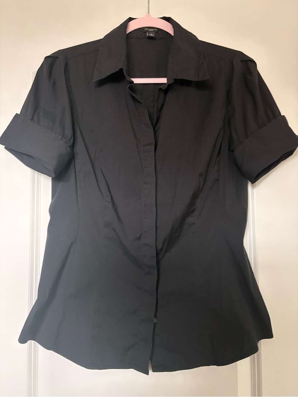 Ann Taylor Black Short-Sleeve Button-Front Shirt Sz 2 Cufflinks